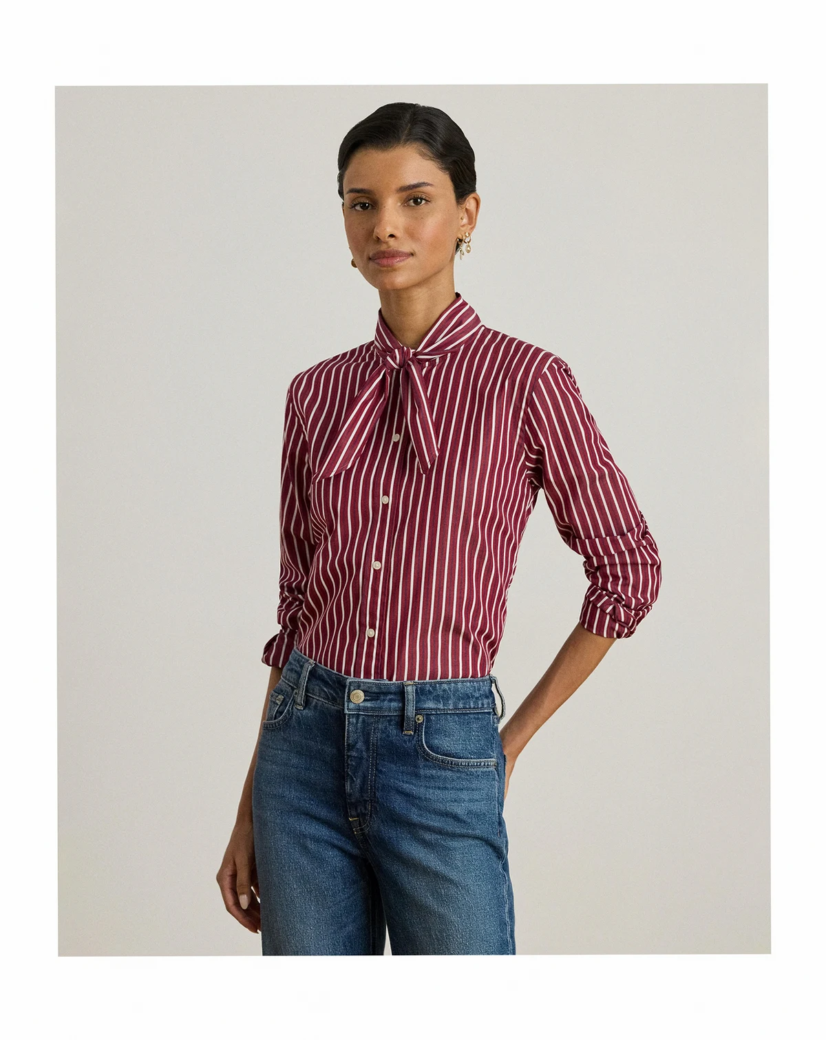 Women's Striped Broadcloth Tie-Neck Shirt