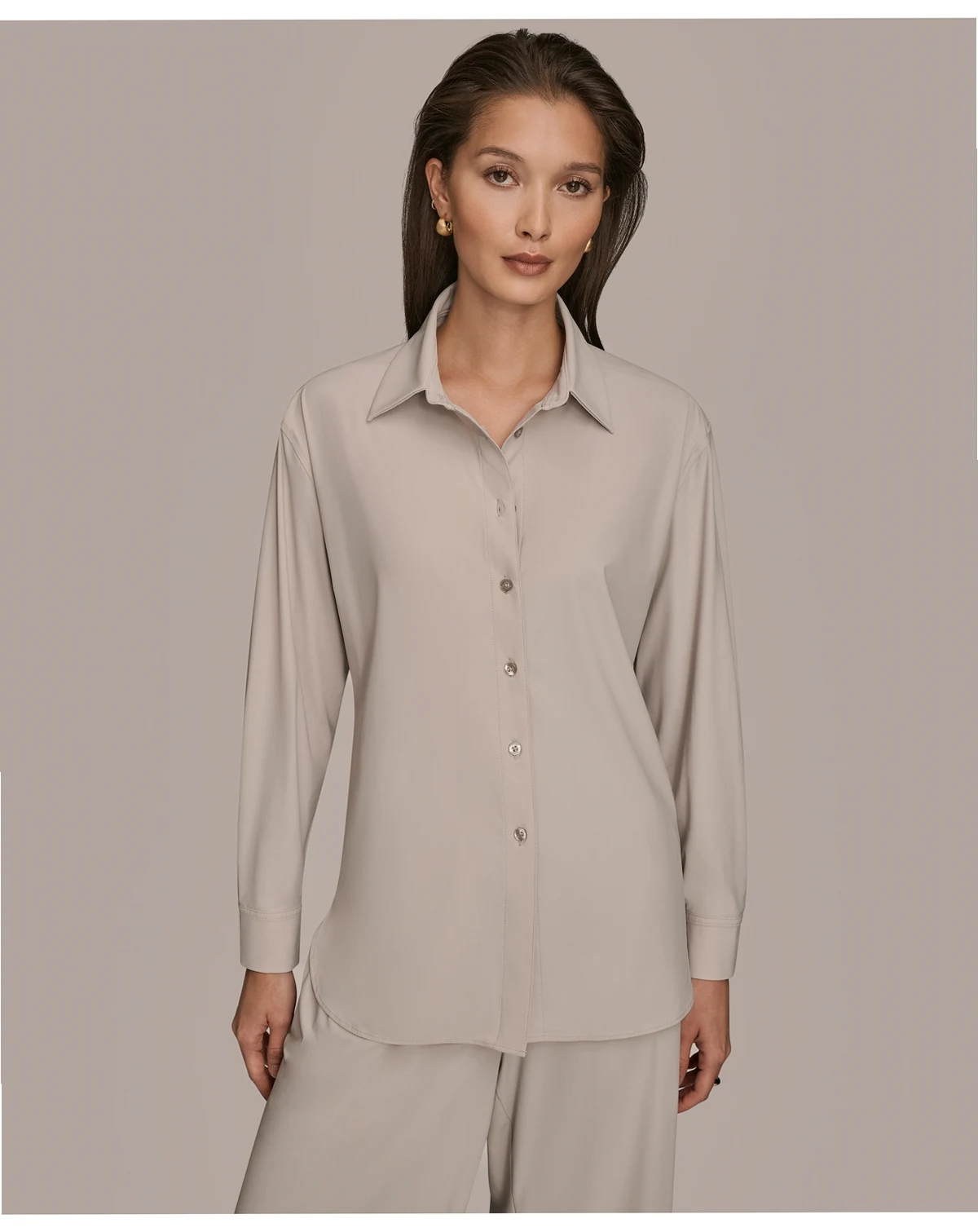 Women's 4-way Stretch Knit Long Sleeve Button-Down Shirt