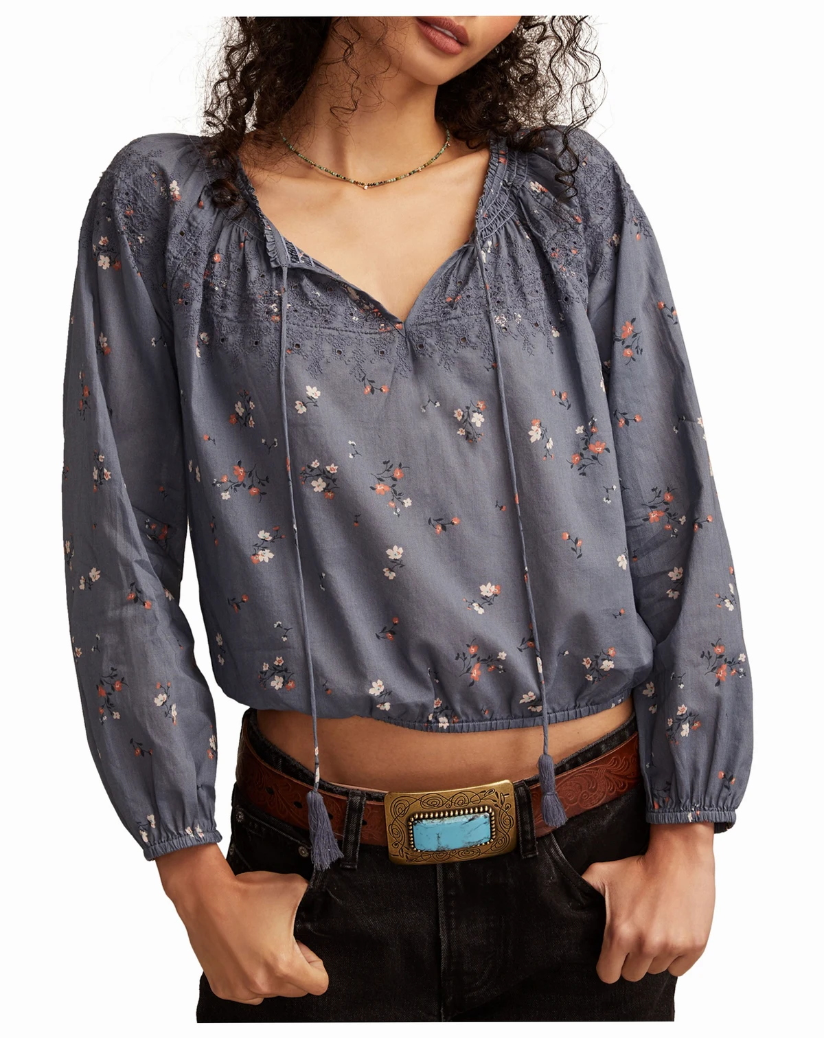 Women's Embroidered Smocked Peasant Top