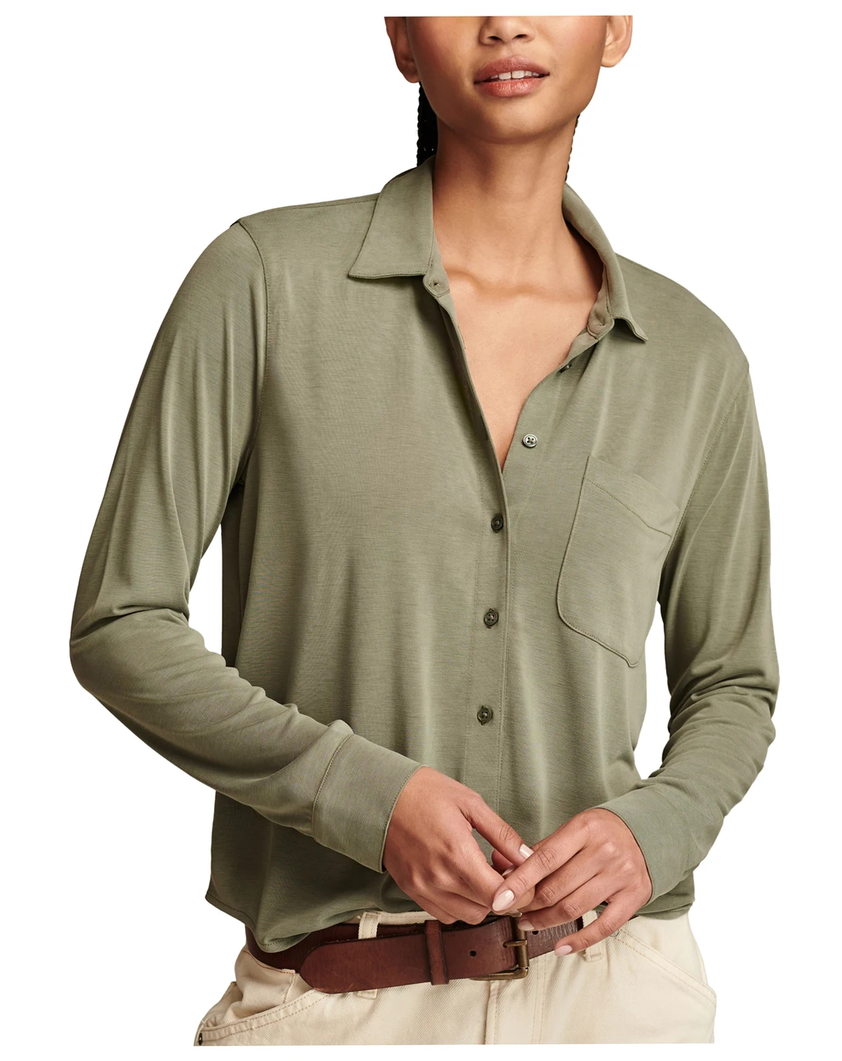 Women's Sandwash Long Sleeve Button Front Shirt