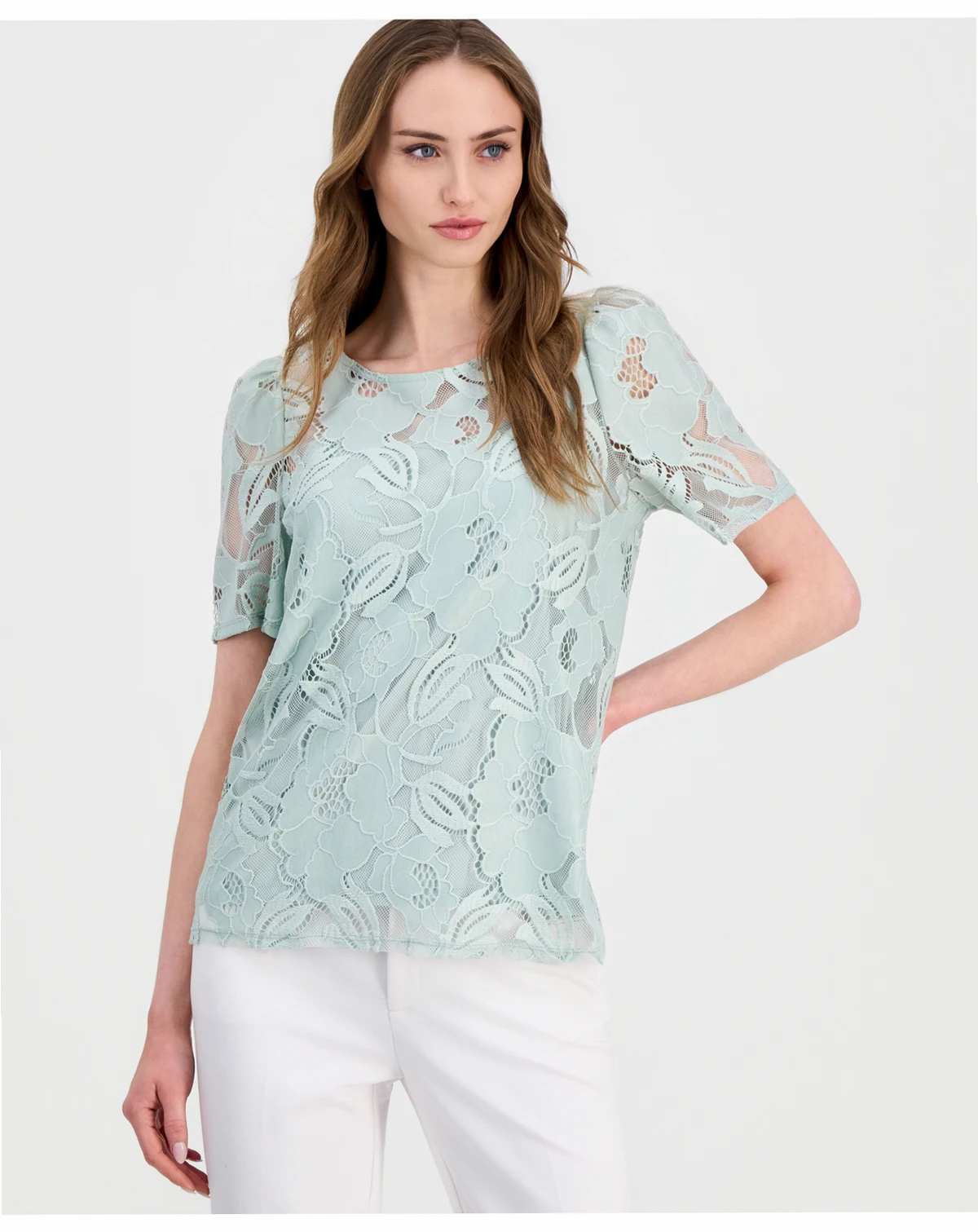Women's Short-Sleeve Floral Lace Top