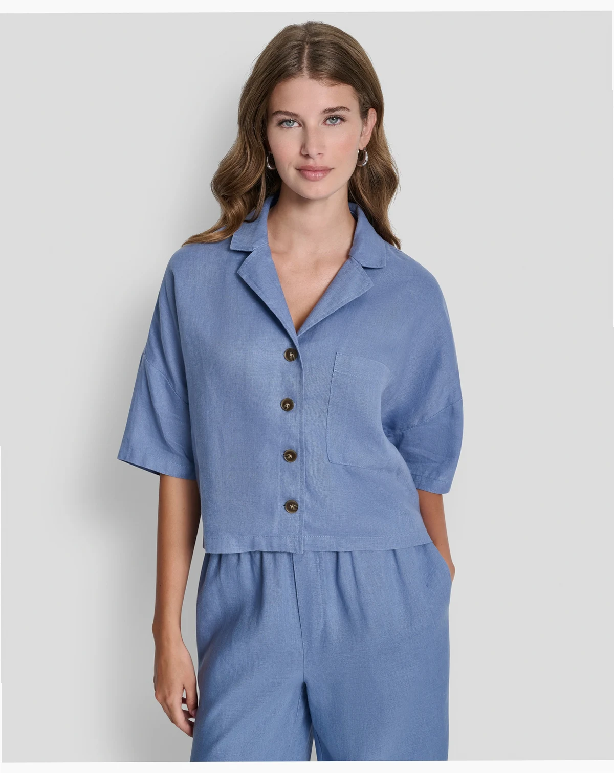 Women's Button-Front Dolman-Sleeve Linen Top