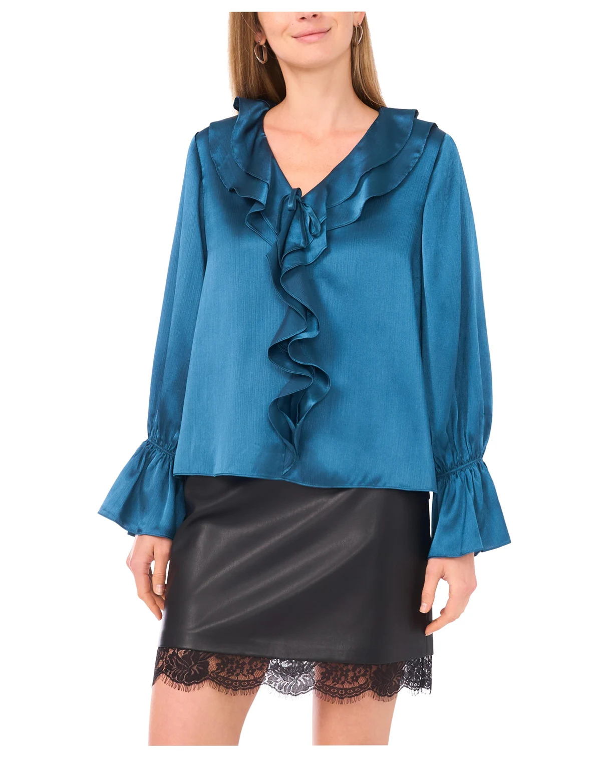 Women's Ruffled V-Neck Bell-Sleeve Top