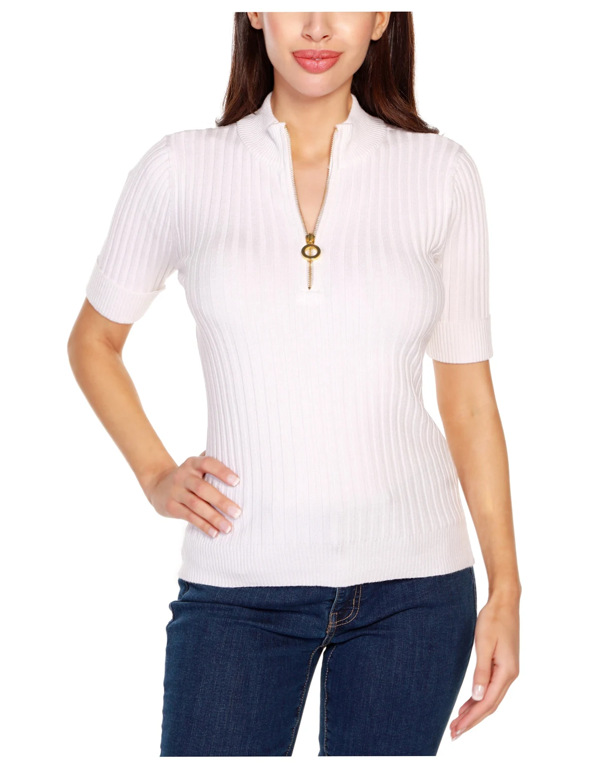 Black Label Ribbed Zip Mock Neck Top