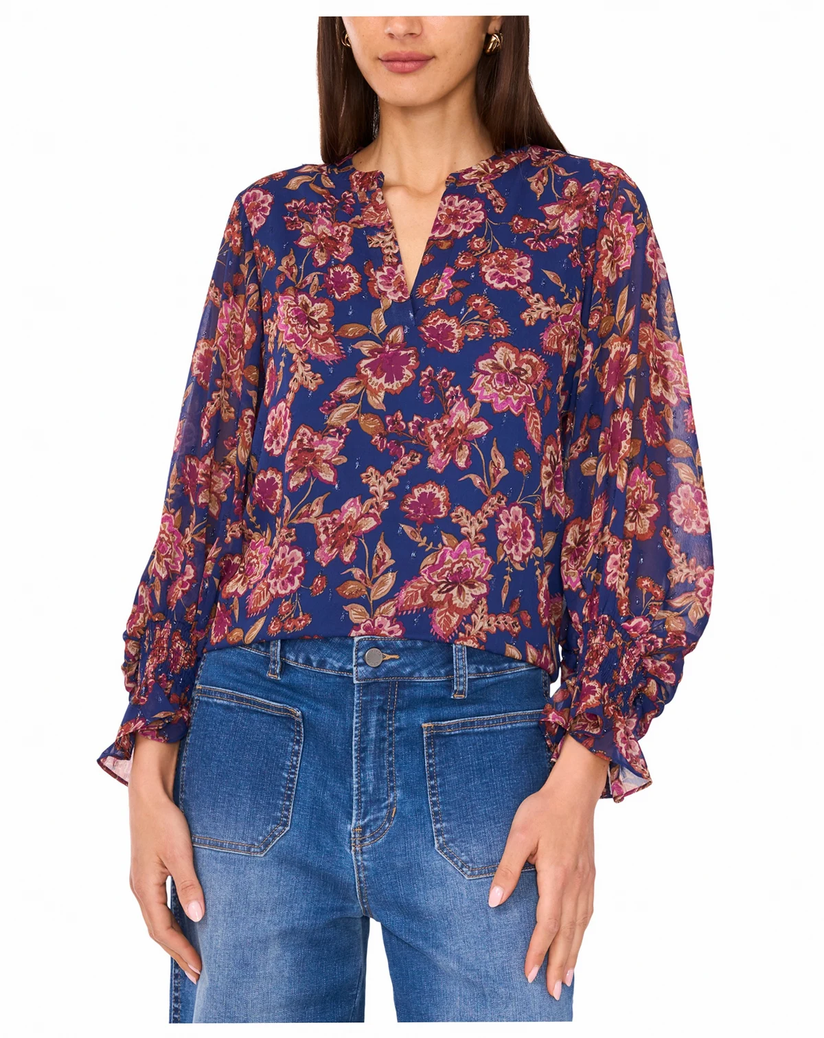 Women's Split-Neck Long-Sleeve Blouse