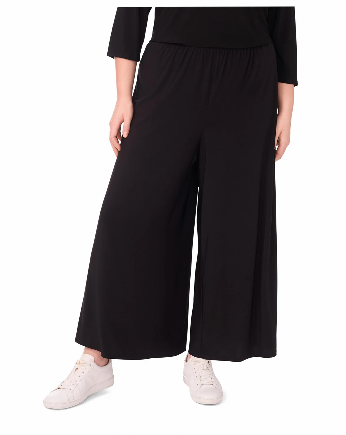 Plus Size Solid Pull-On Wide-Leg Pants
