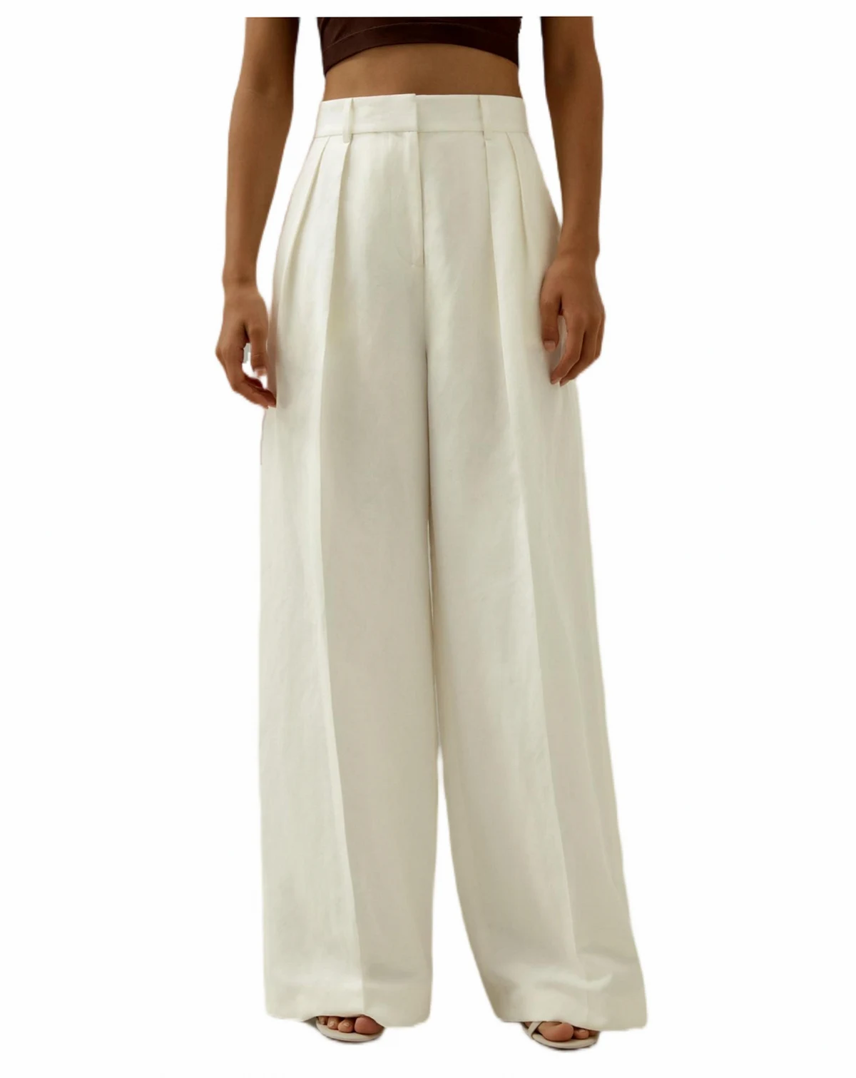Women's Front-Pleated Silk-Linen Blend Trousers