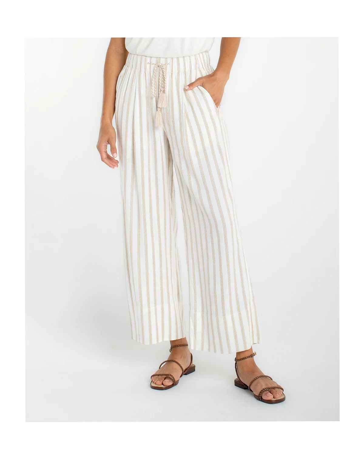 Pull-On Wide-Leg Cropped Pants