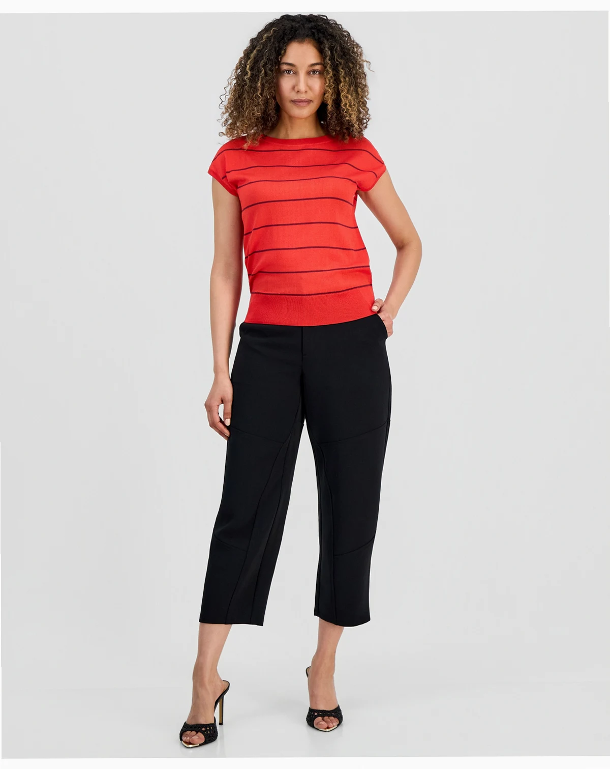 Petite High-Rise Barrel-Detail Pants, Macy's Exclusive