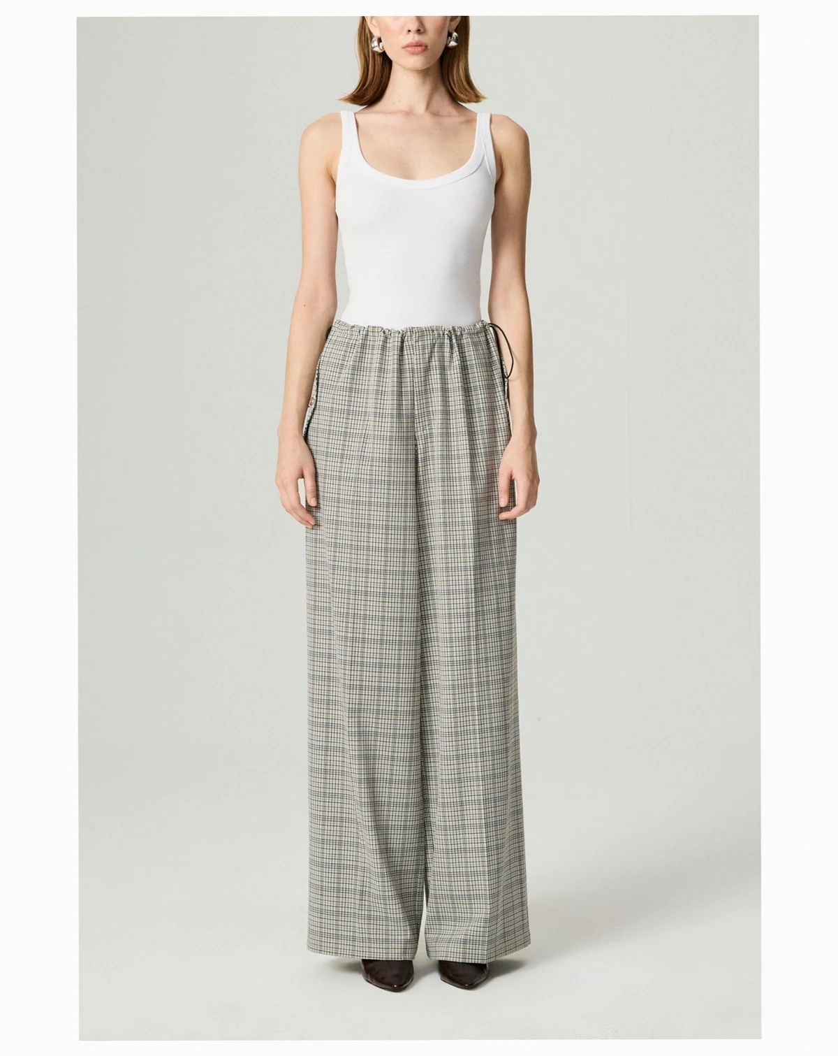 Women's Plaid Wide-Leg Drawstring Pants