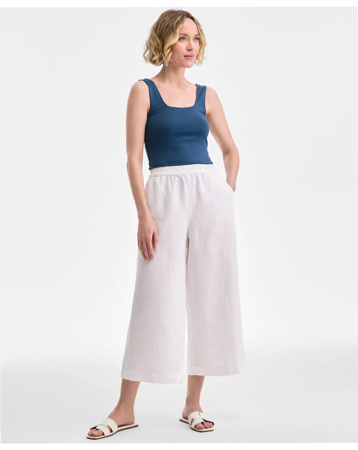 Petite High-Rise Linen Wide-Leg Pants, Exclusively at Macy's