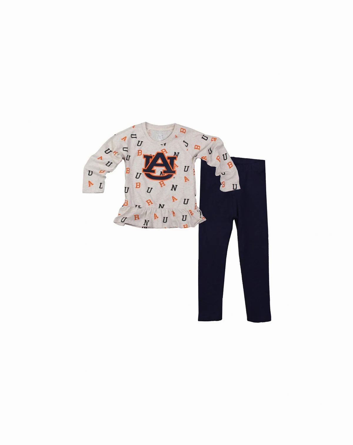 Girls Toddler 2-Piece Oatmeal Auburn Tigers Ruffle Raglan Long Sleeve T-Shirt and Leggings Set