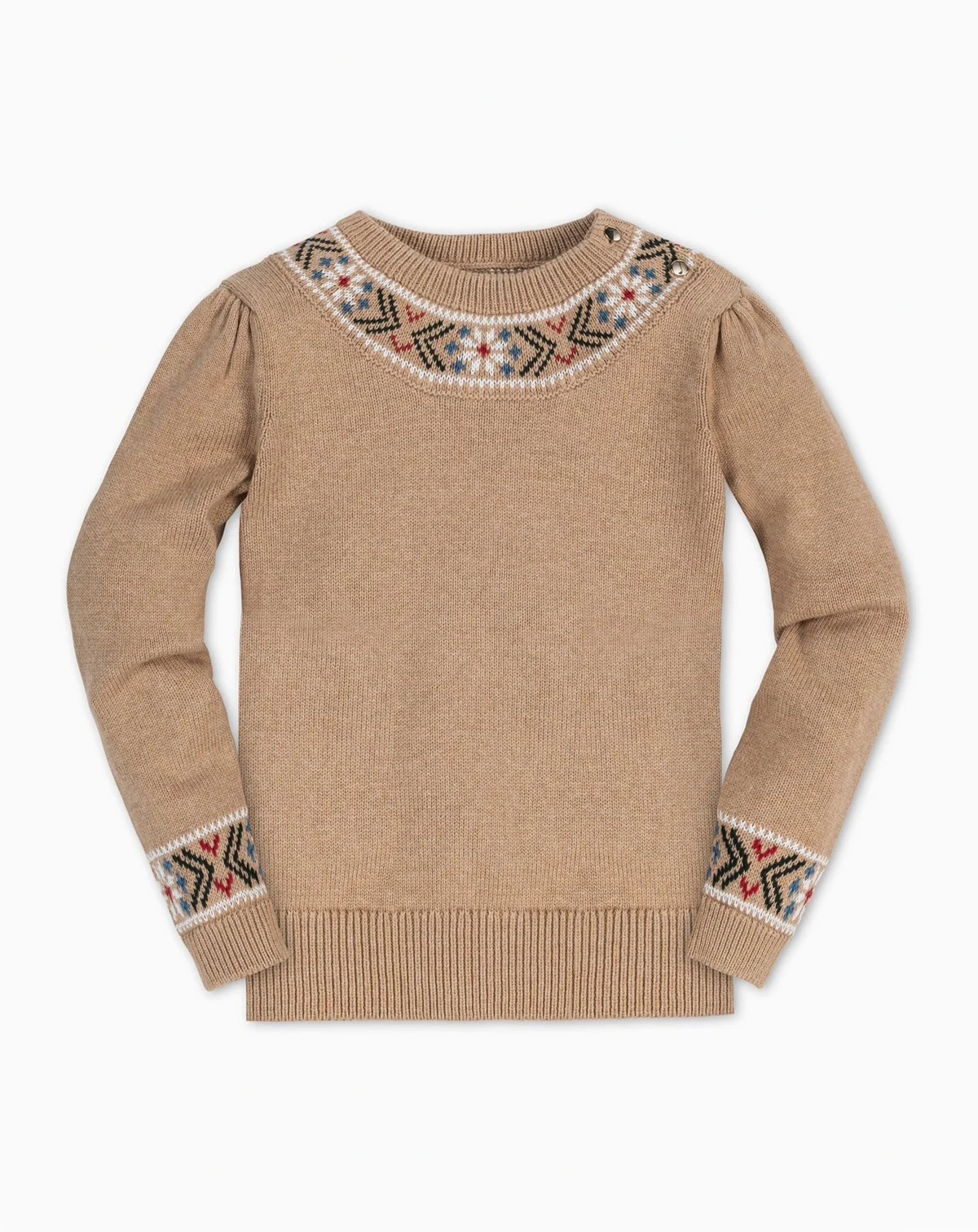 Baby Girls Long Sleeve Intarsia Trim Crew Neck Sweater