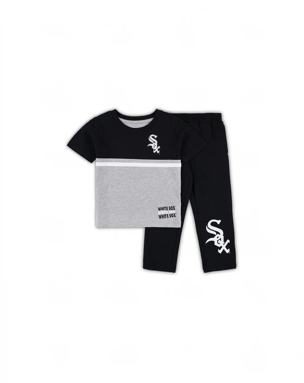 Toddler Boys and Girls Black, White Chicago White Sox Batters Box T-shirt and Pants Set