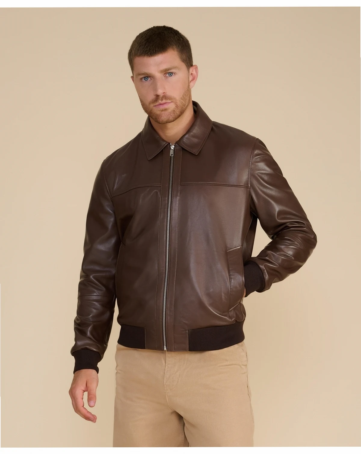Men's Men s Leather Bomber Jacket