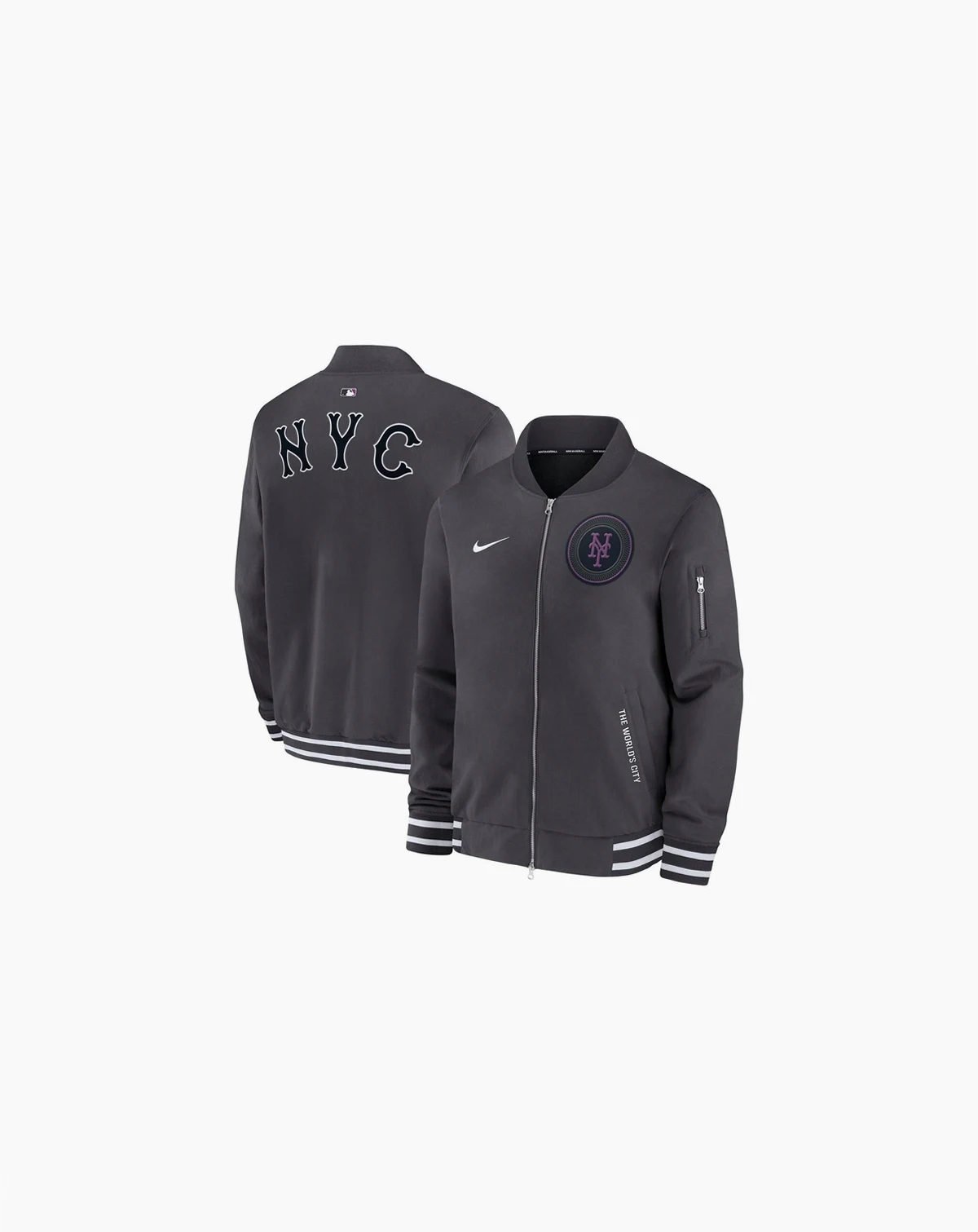 Men's Anthracite New York Mets Authentic Collection City Connect Full-Zip Bomber Jacket
