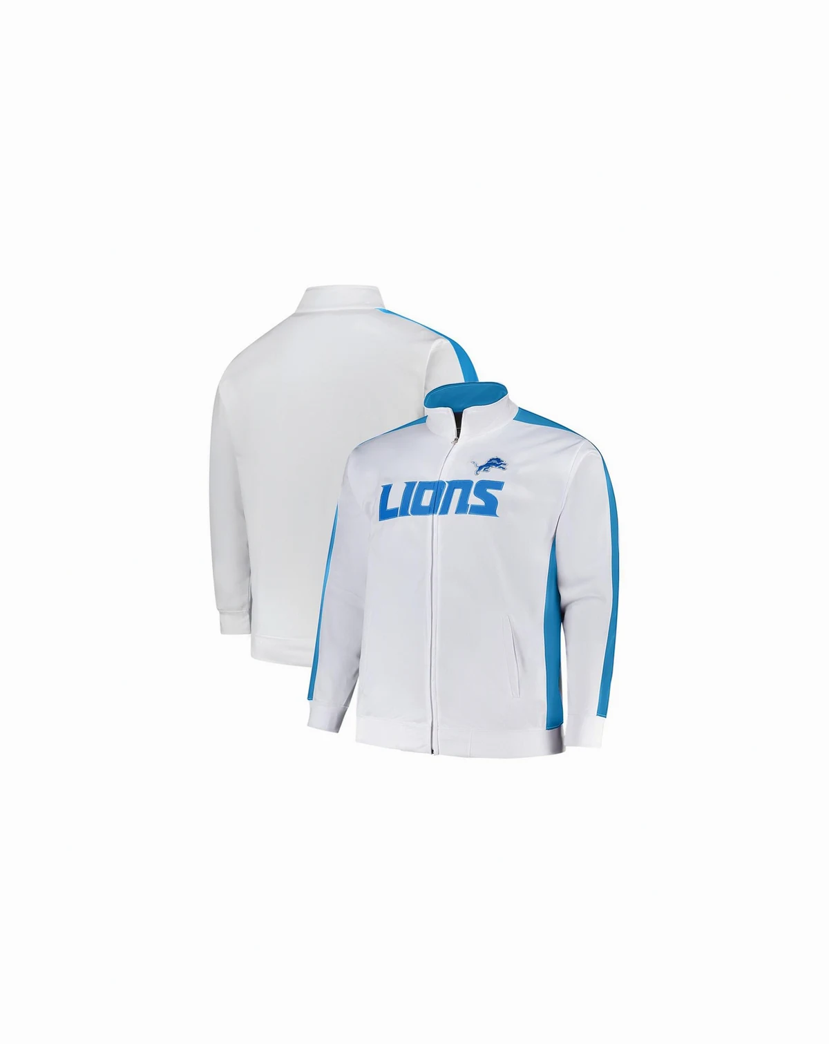 Men's White Detroit Lions Big Tall Tricot Full-Zip Track Jacket