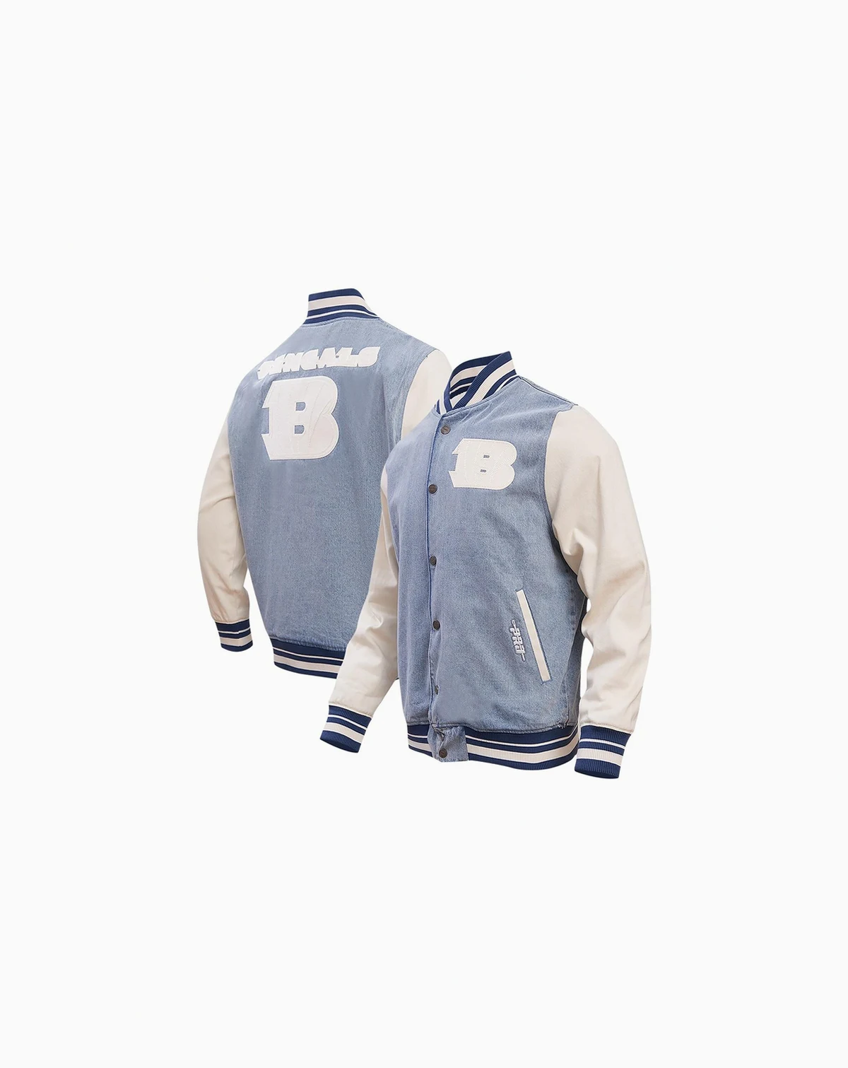 Men's Denim Distressed Cincinnati Bengals Varsity Blues Full-Snap Varsity Jacket
