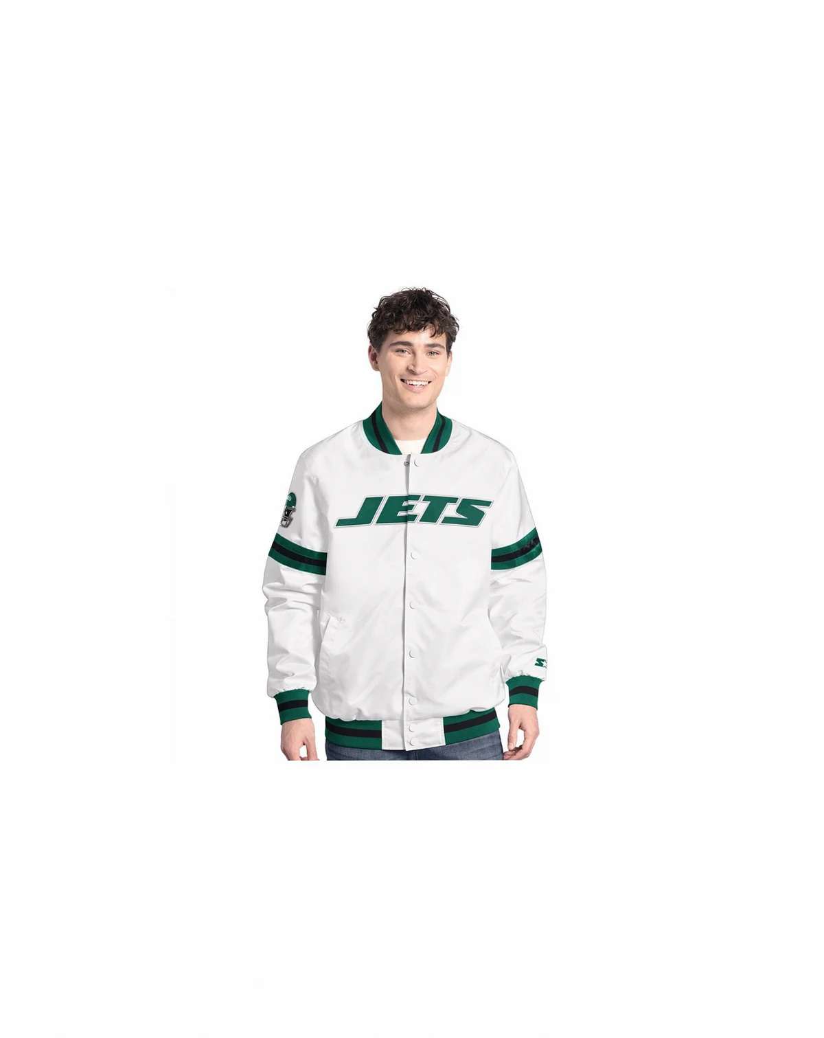 Men's White New York Jets Scout Full-Snap Varsity Jacket
