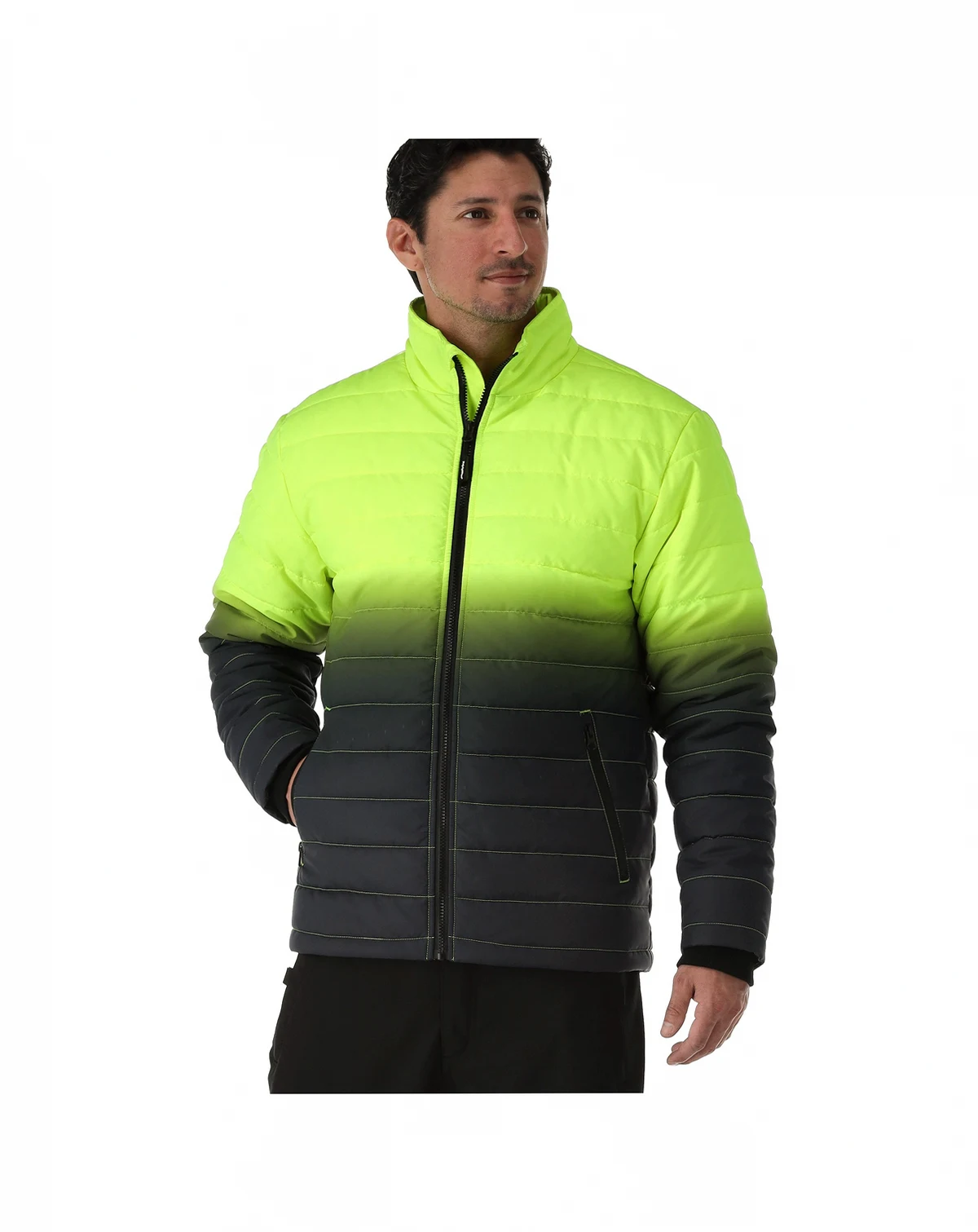 Men's Enhanced Visibility Quilted Jacket - High-Visibility, Insulated, Lightweight Work Coat for Cold Weather