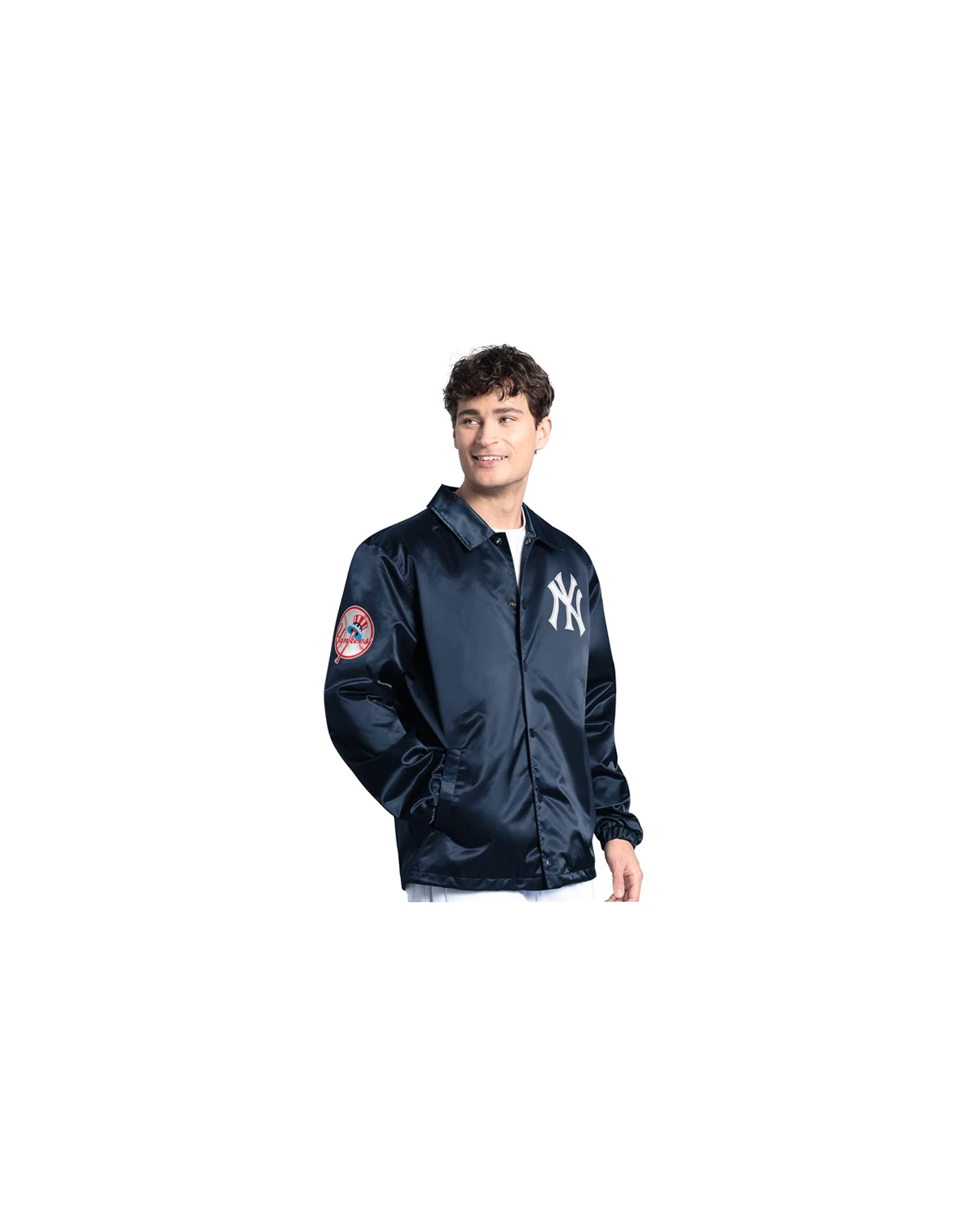 Men's Navy New York Yankees Cooperstown Collection Point Man Full-Snap Coaches Jacket