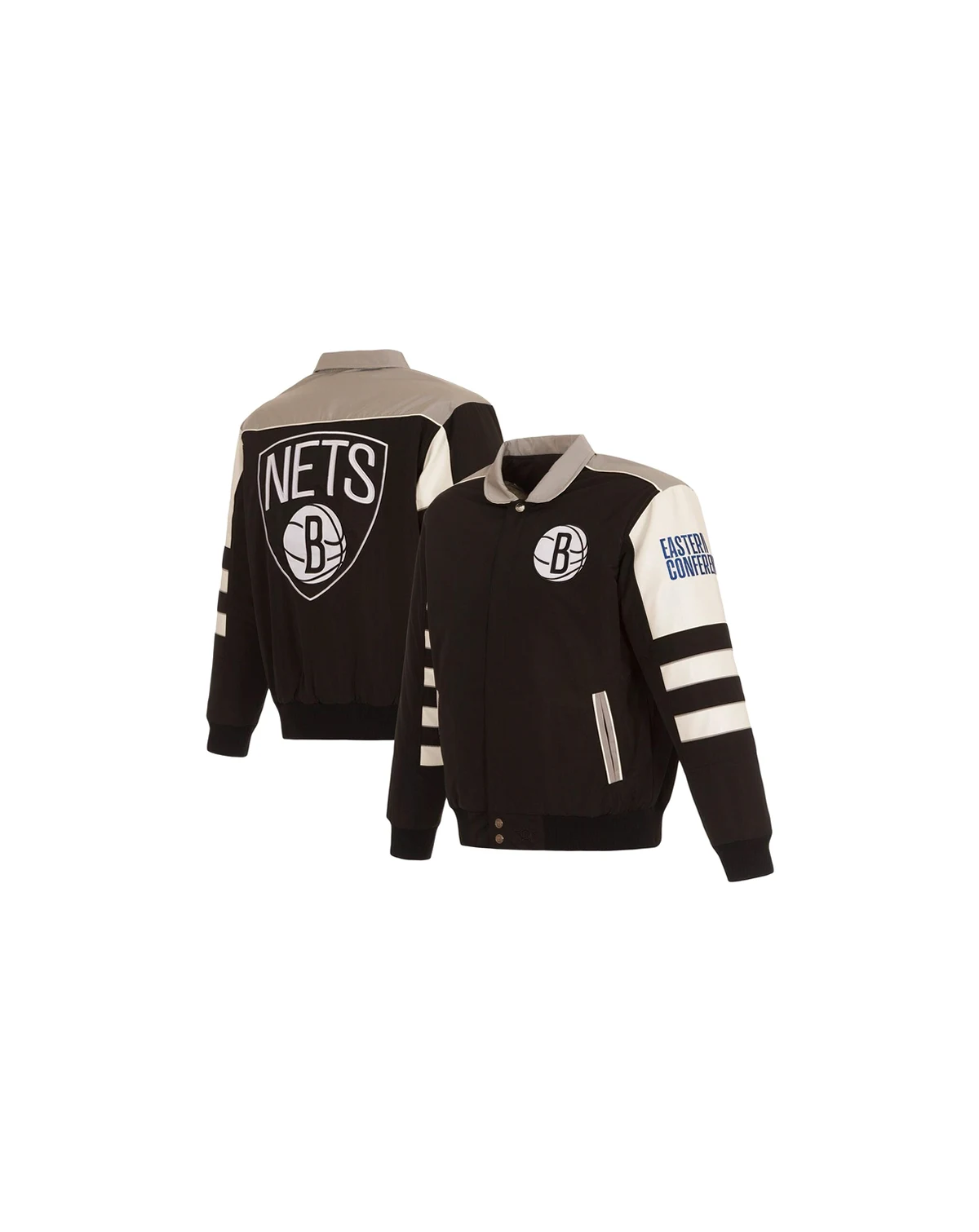 Men's Black Brooklyn Nets Stripe Colorblock Nylon Reversible Full-Snap Jacket