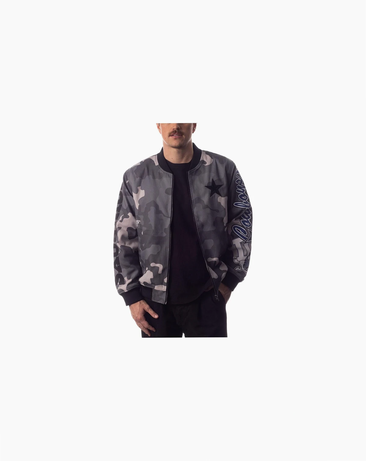 Men's and Women's Gray Distressed Dallas Cowboys Camo Bomber Jacket