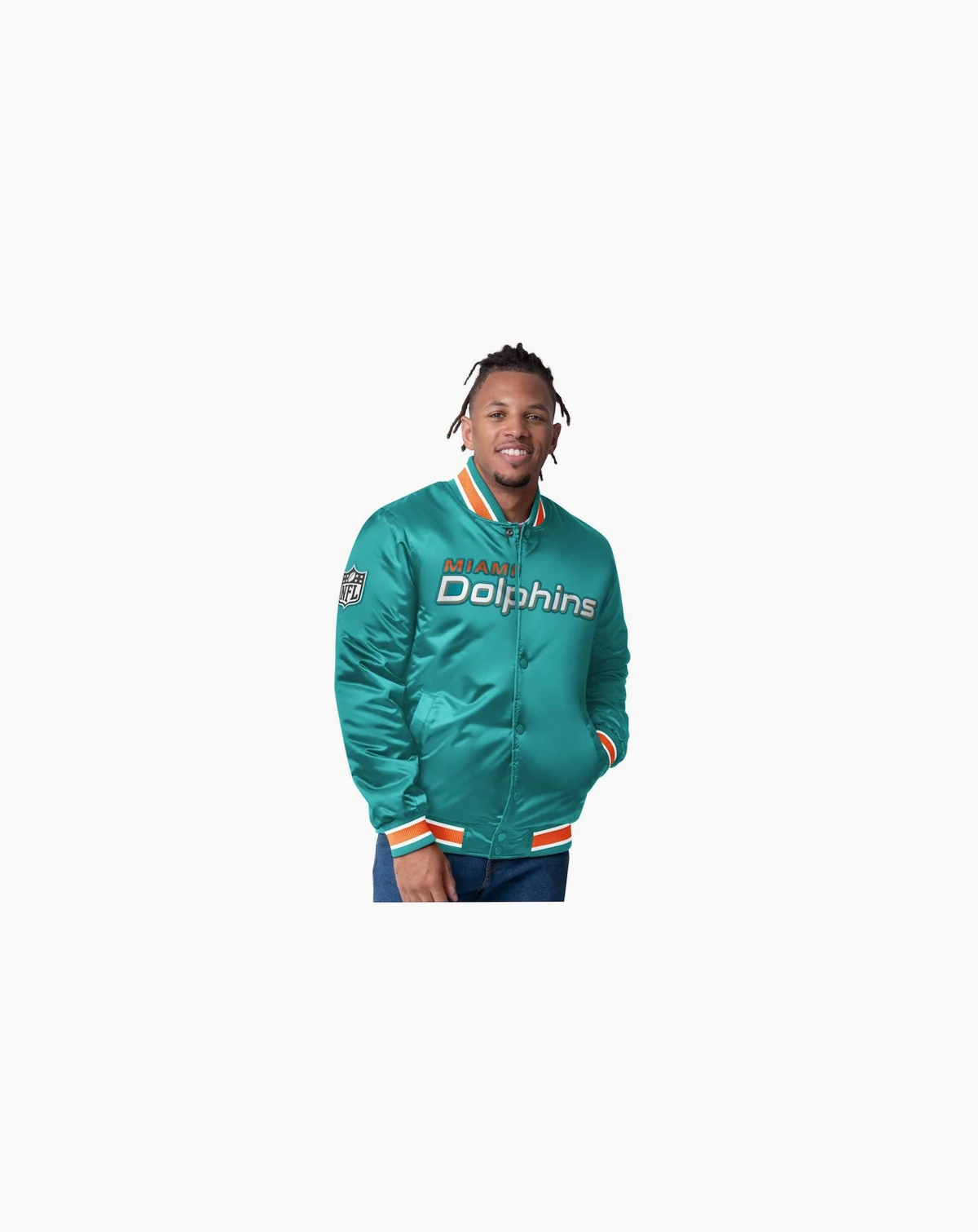 Men's Aqua/Orange Miami Dolphins Closer Reversible Satin Full-Snap Jacket