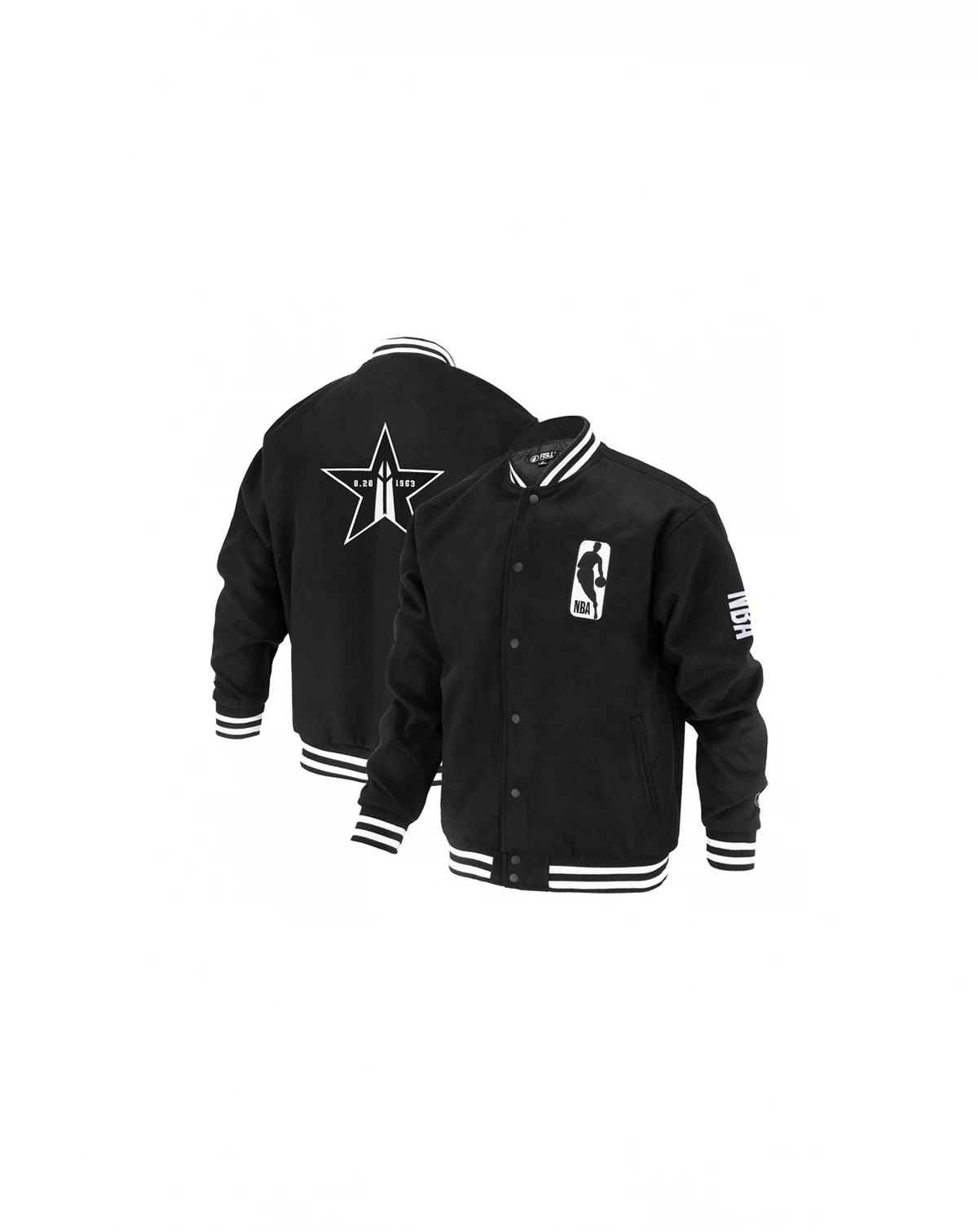 Men's and Women's Black NBA Logoman Shadow Collection Full-Snap Varsity Jacket