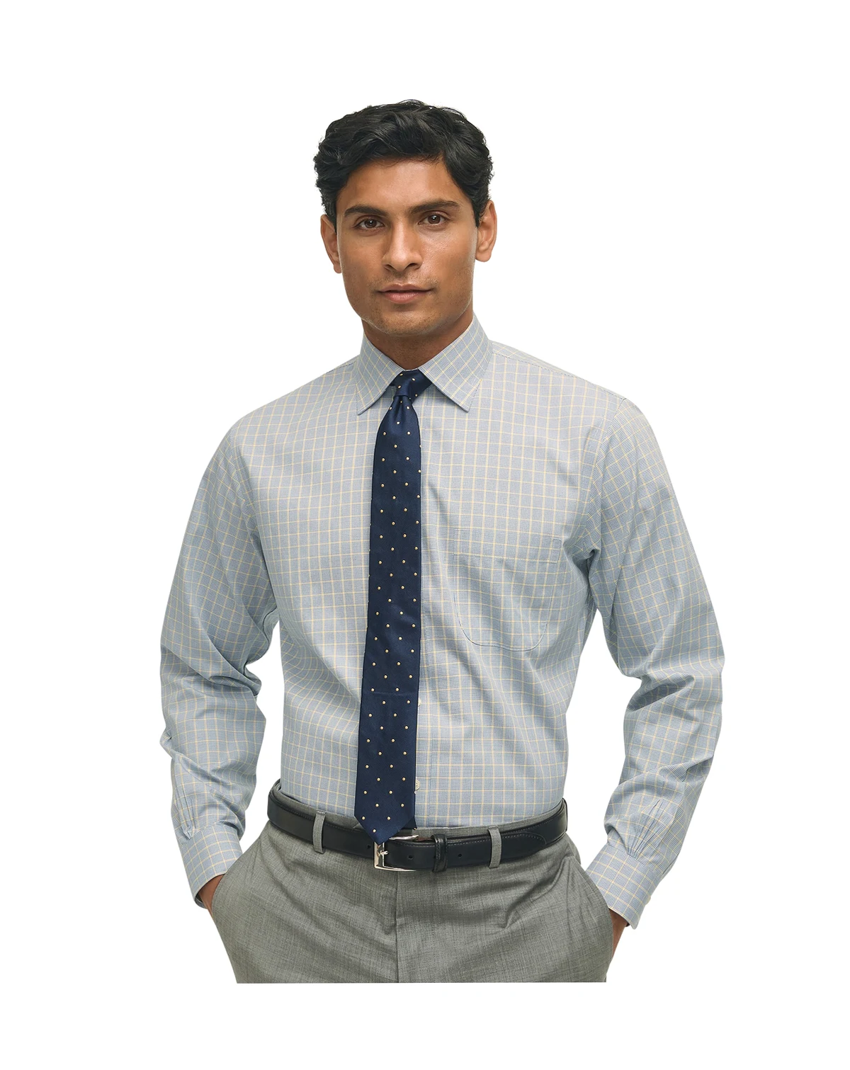 Men's Regular-Fit Navy Check Dress Shirt