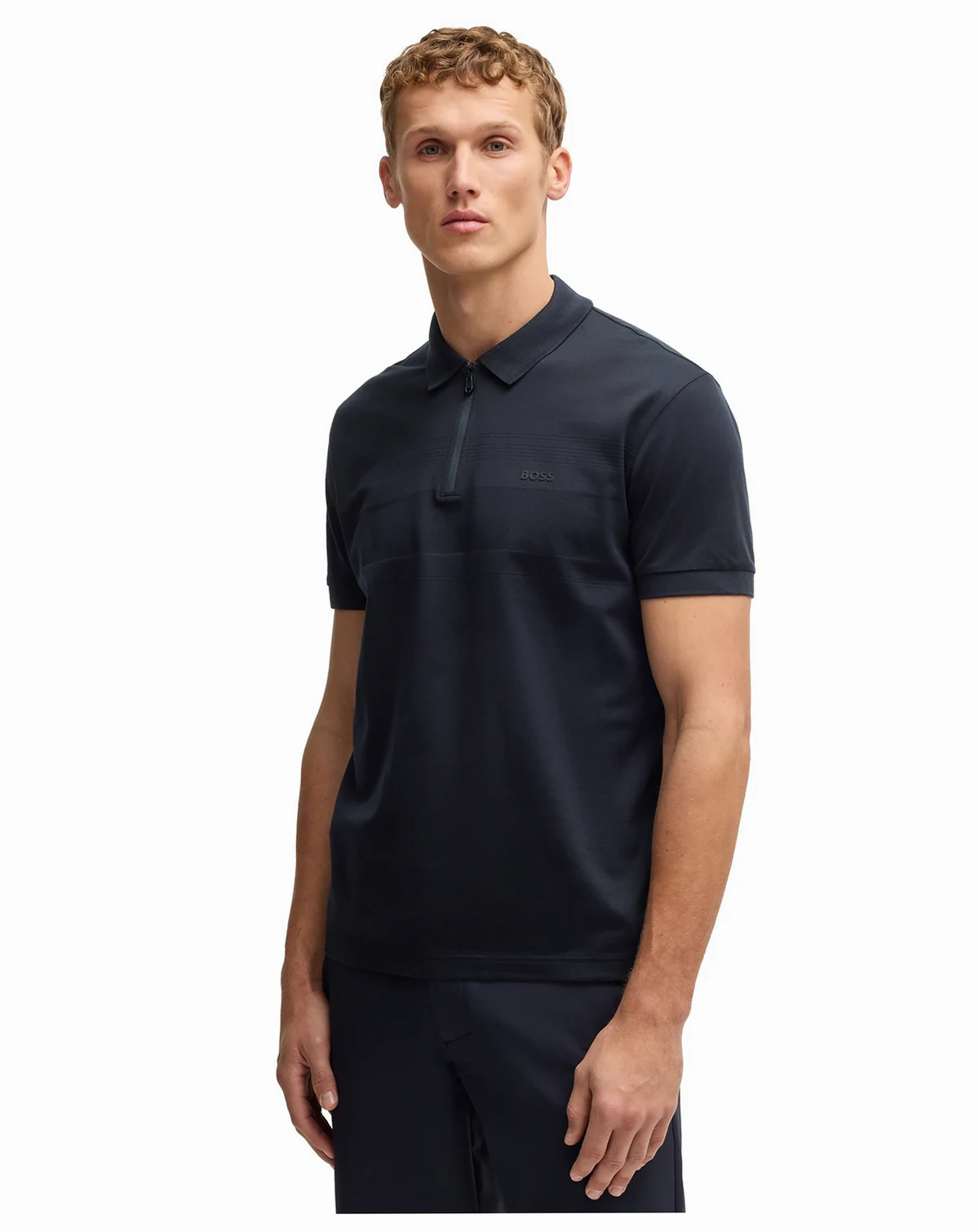 Men's Zip Neck Structured-Cotton Polo Shirt