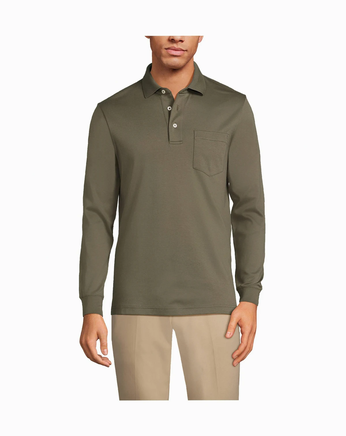 Men's Long Sleeve Cotton Supima Polo Shirt with Pocket