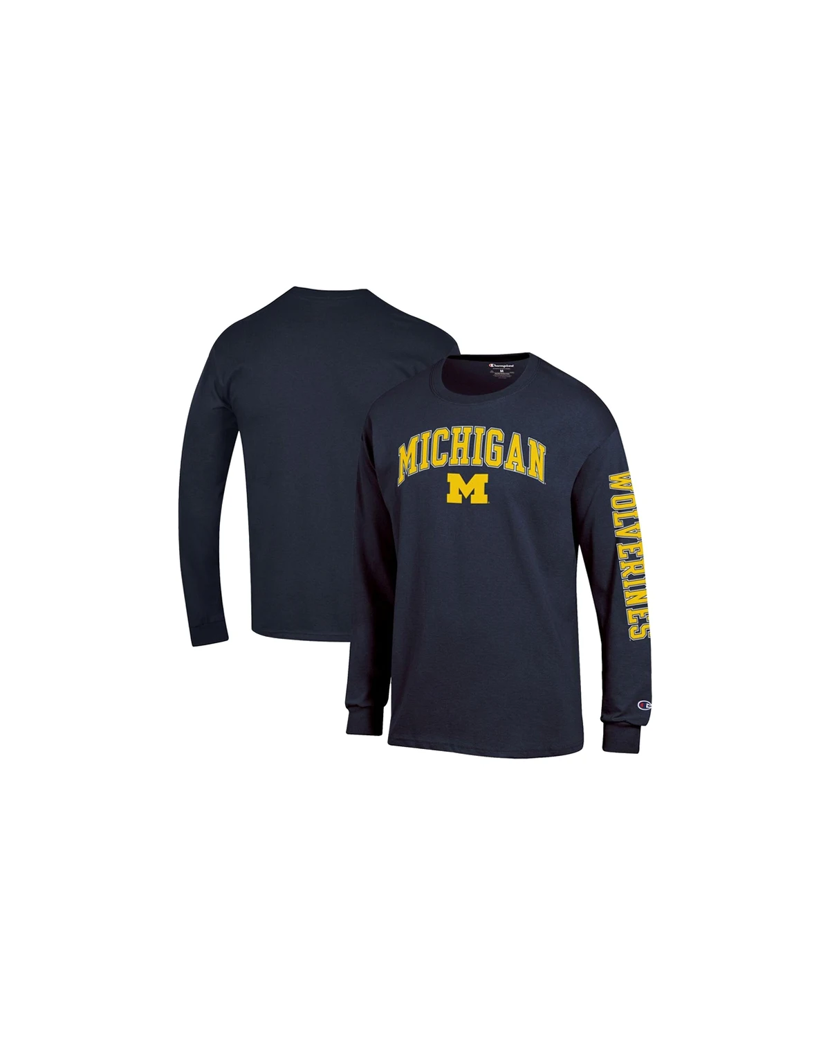 Men's Navy Michigan Wolverines Arch Over Logo 2-Hit Long Sleeve T-Shirt