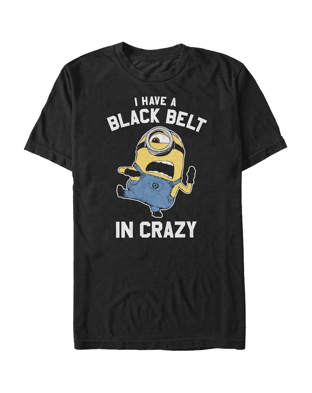 Minions Men's Black Belt In Crazy Short Sleeve T-Shirt