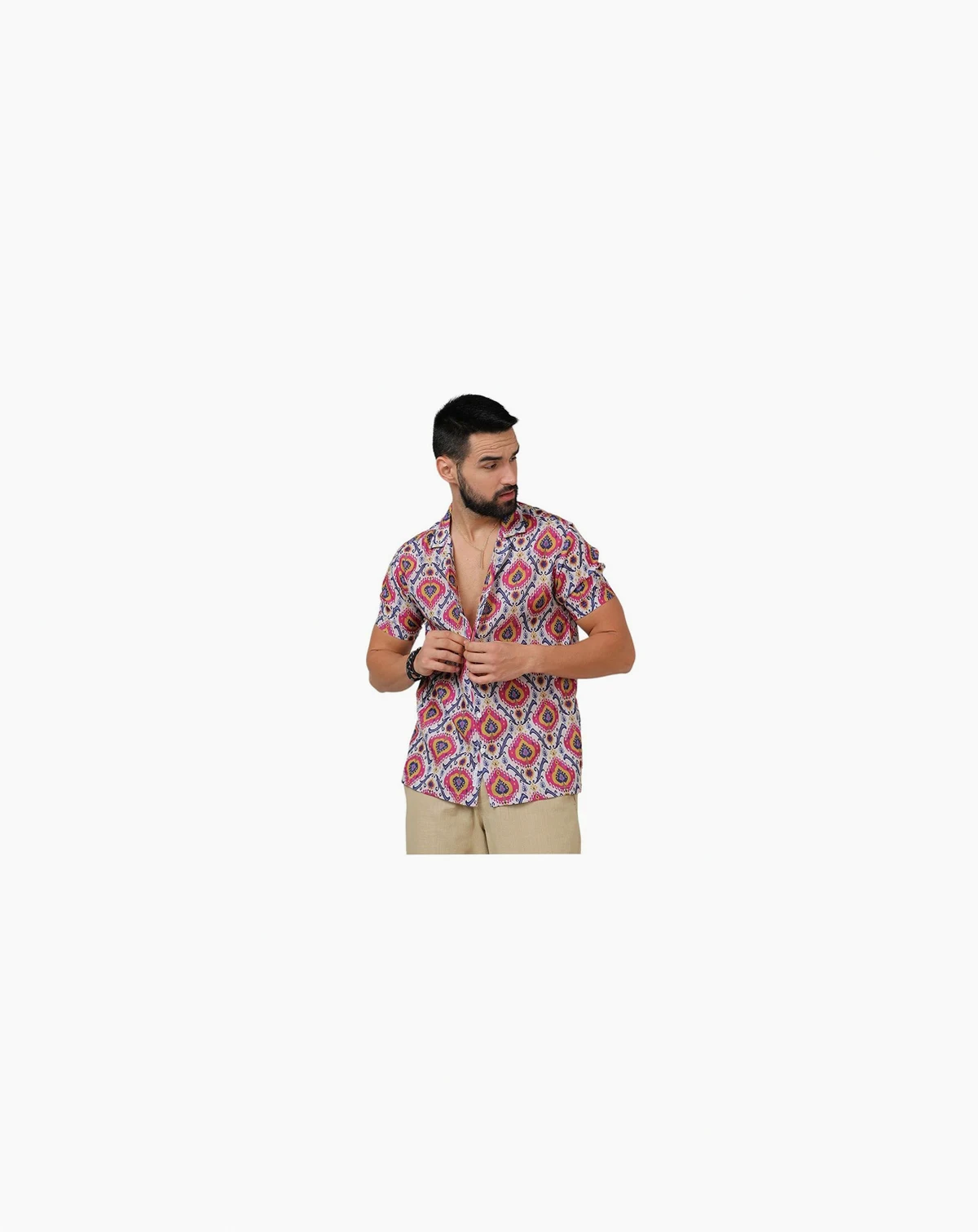 Men's Crimson Red & Ivory White Ethnic Shirt