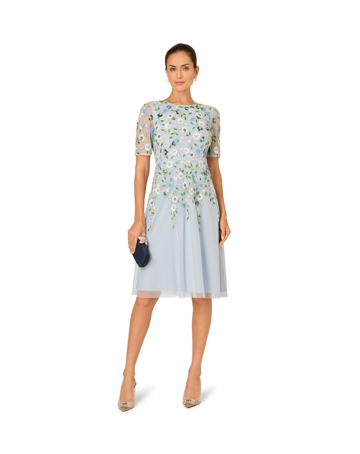 Women's Embellished Mesh Midi Dress