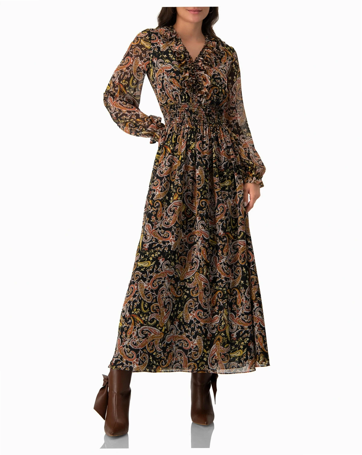 Women's Long Dress with Smock Detail