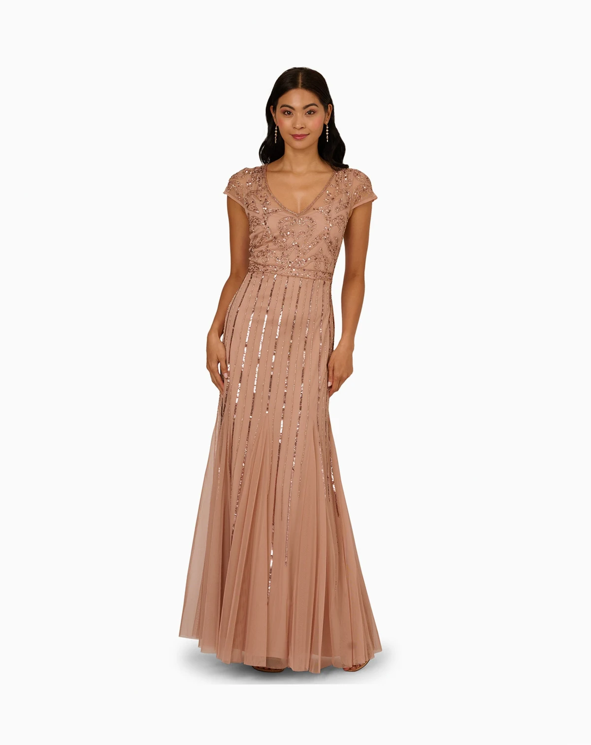 Women's Embellished V-Neck Godet Gown