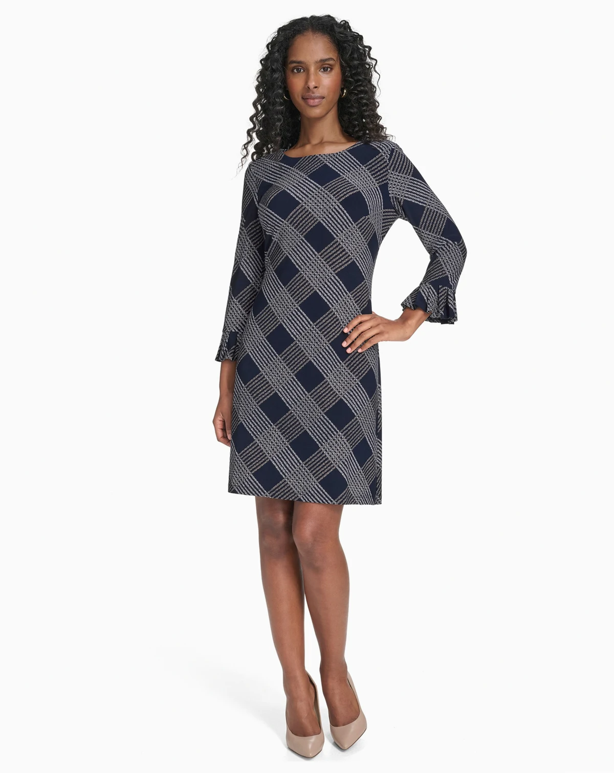 Women's Plaid 3/4-Sleeve Shift Dress