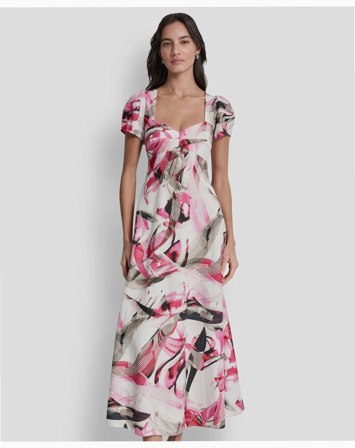 Women's Printed V-Neck Midi Dress