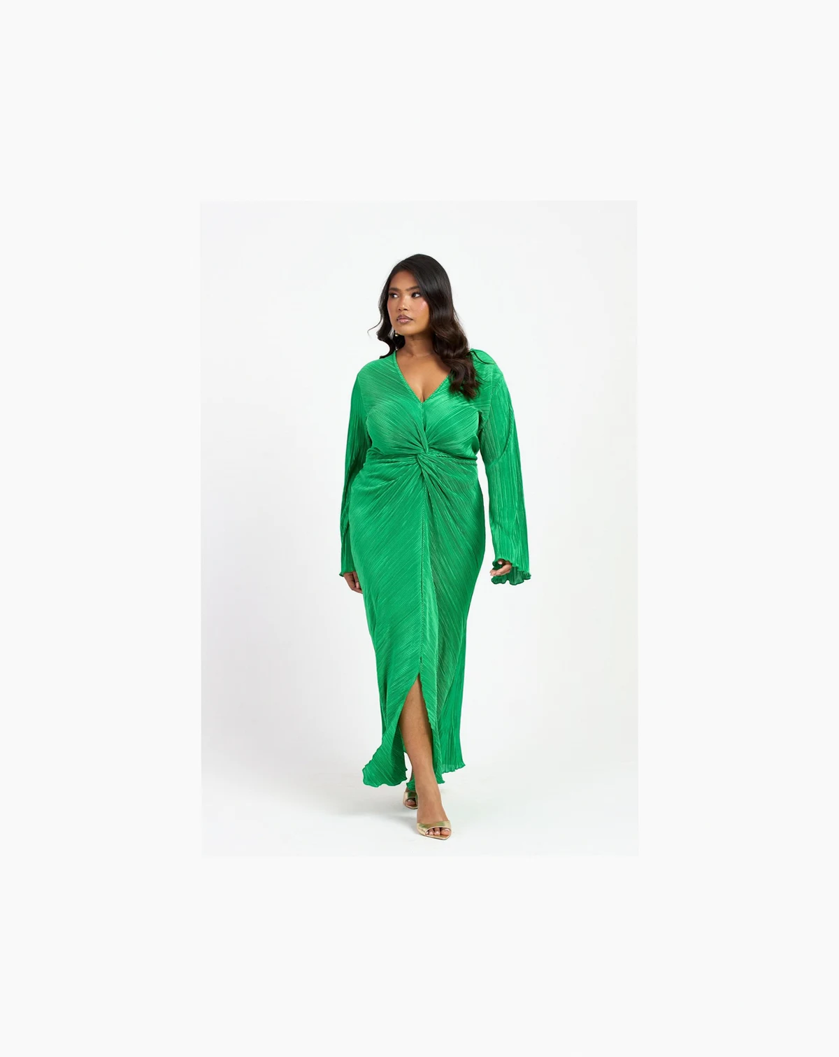 Women's Curve Plisse Flare Sleeve Midaxi Dress