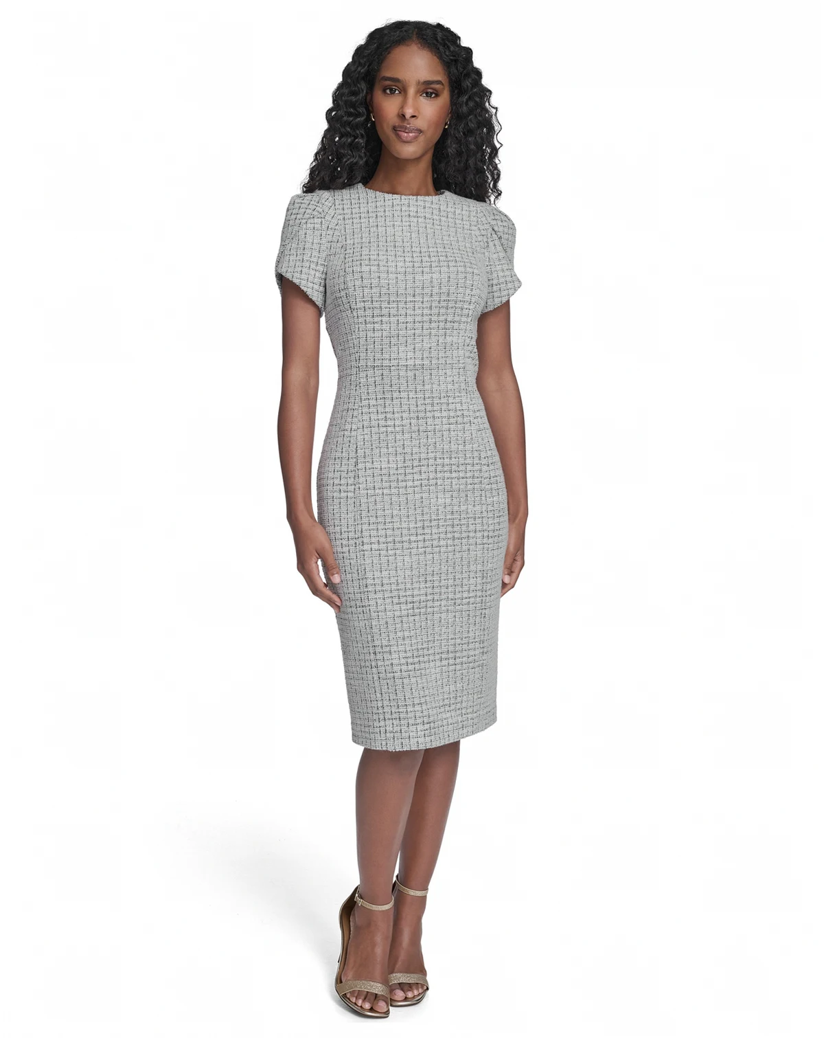 Women's Tulip-Sleeve Jewel Neck Midi Dress