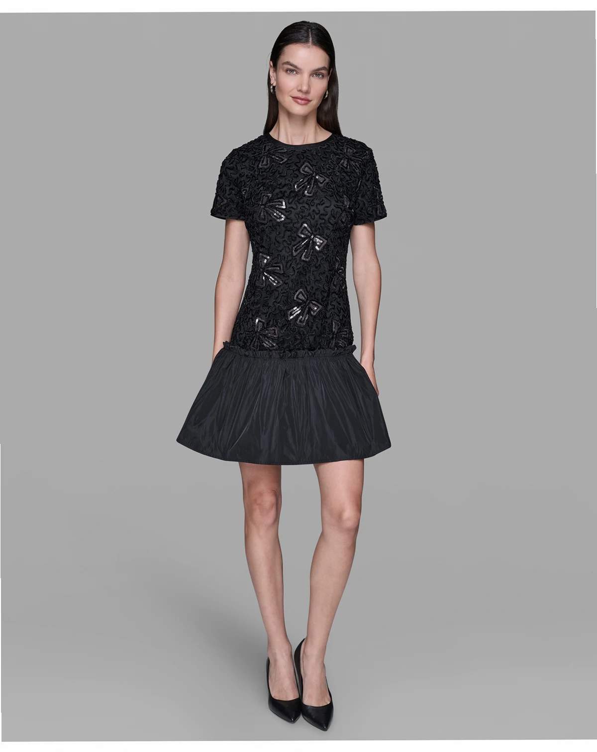 Women's Sequin Bow Applique Drop-Waist Dress