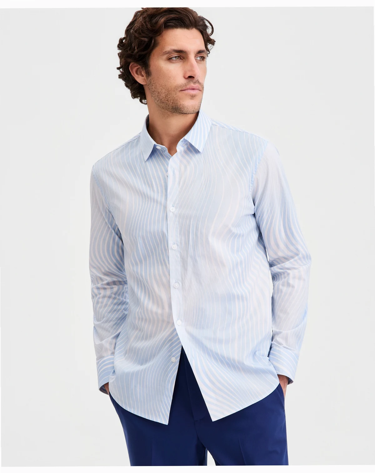 Alfani Men's Cotton Fluid Swirl Stripes Long-Sleeve Shirt, Exclusive