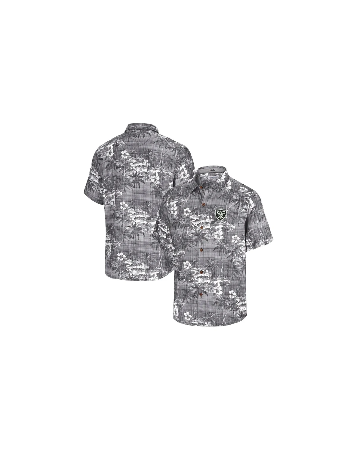 Men's Black Las Vegas Raiders Coconut Point Isla Palmetto Camp Button-Up Shirt