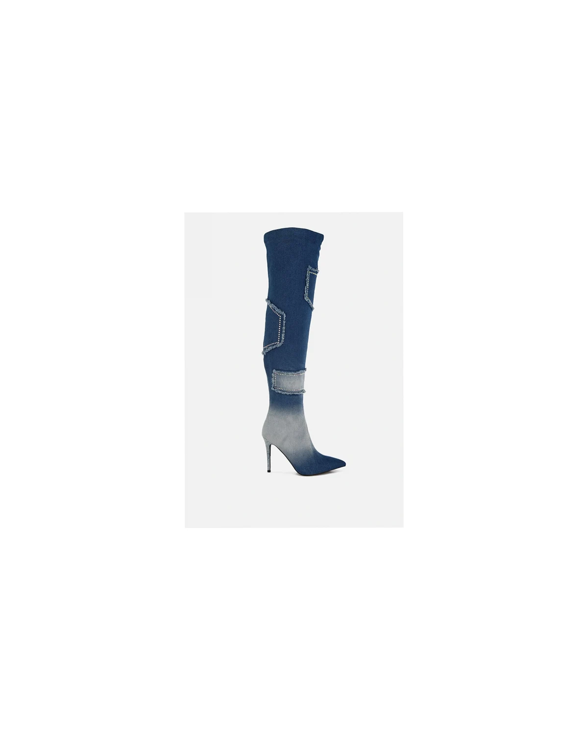 Womens Eilish Rhinestones Knee High Denim Boots