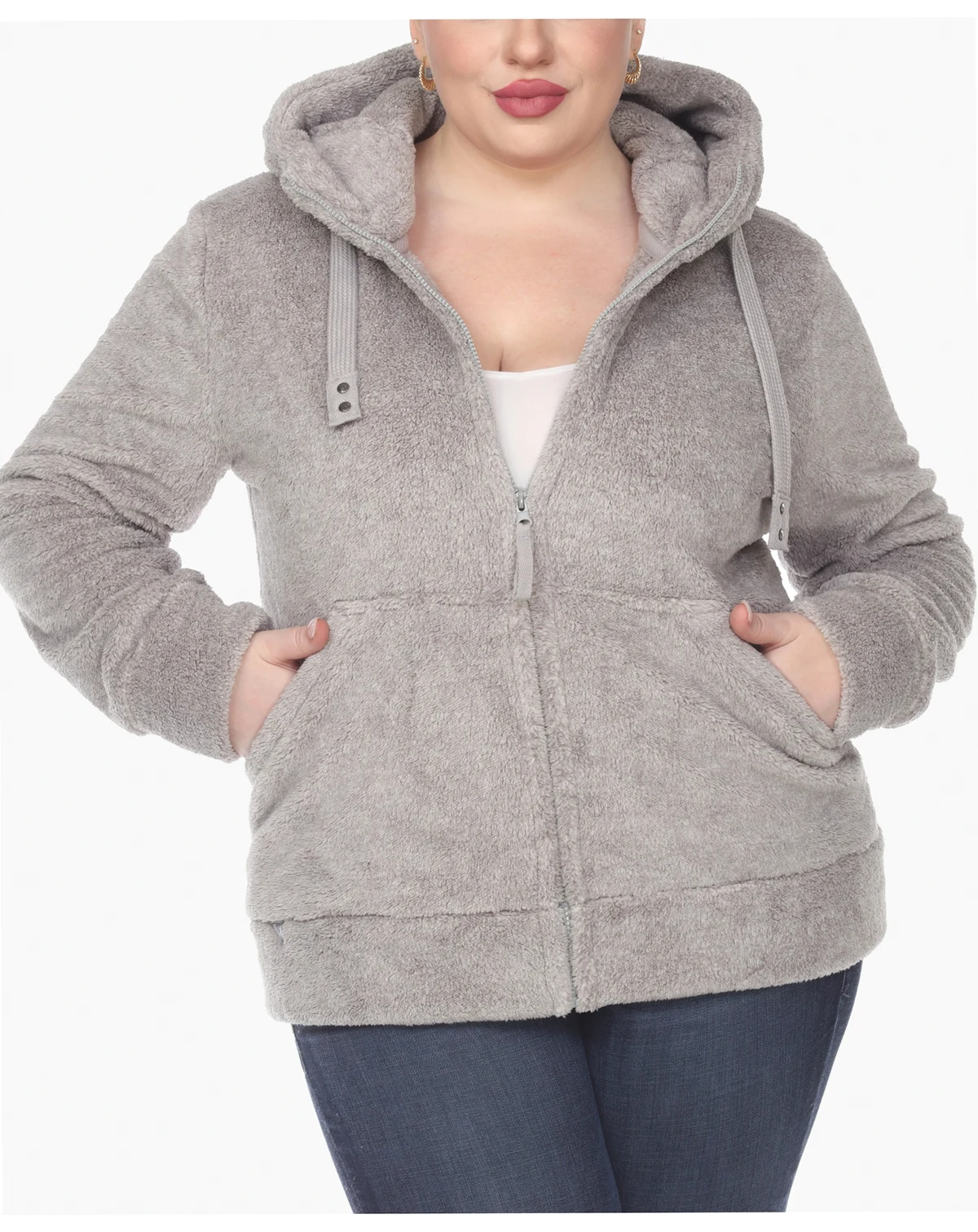 Plus Size Hooded Sherpa Jacket