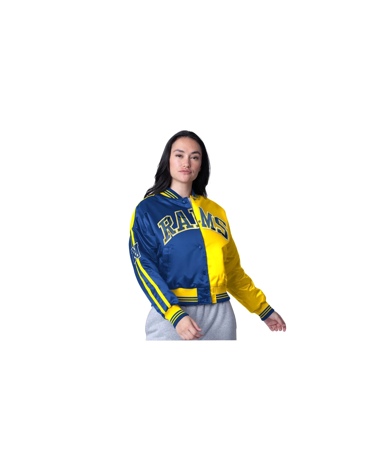Women's Royal/Gold Los Angeles Rams Zone Blitz Cropped Full-Snap Satin Jacket