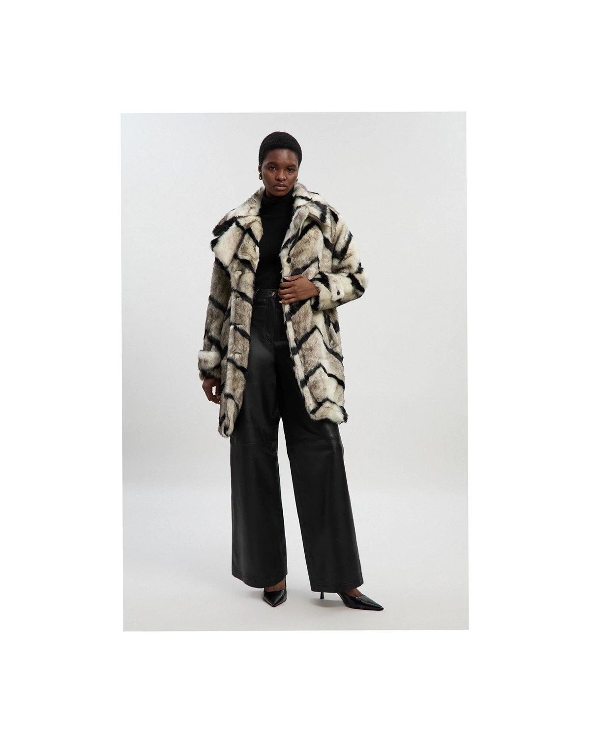 Women's Mono Faux Fur Belted Longline Coat