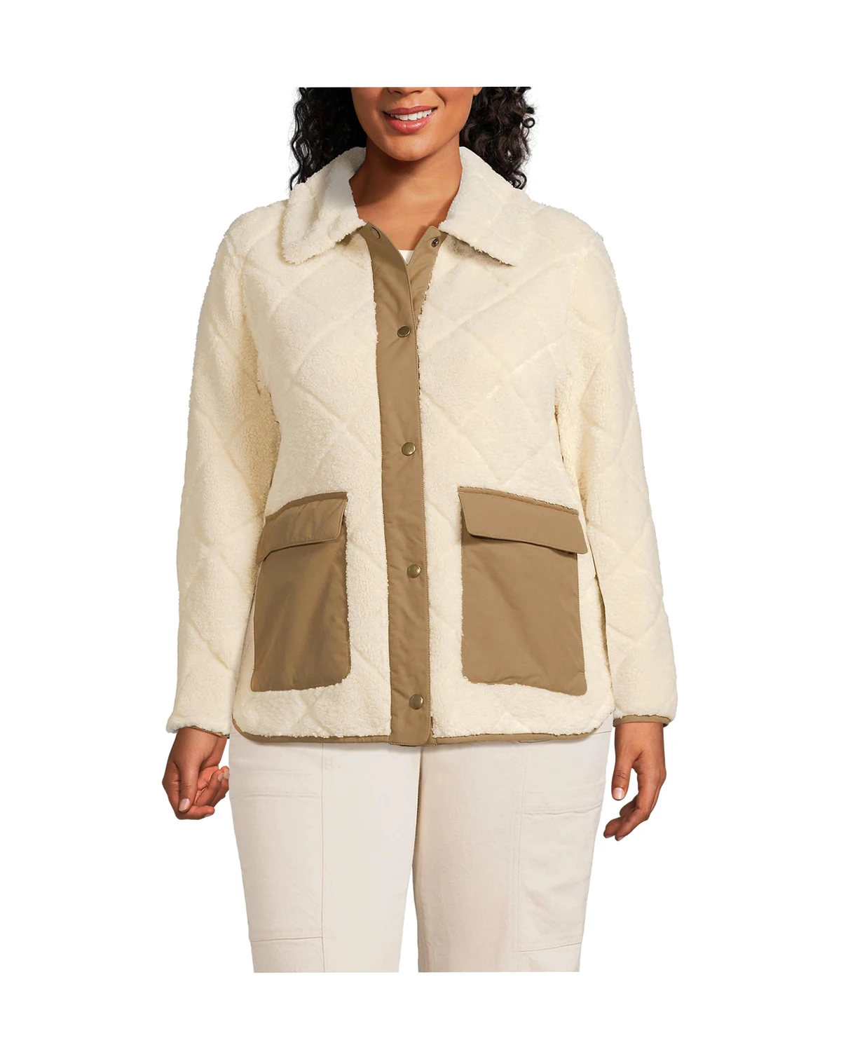 Plus Size Fleece High Pile Quilted Jacket